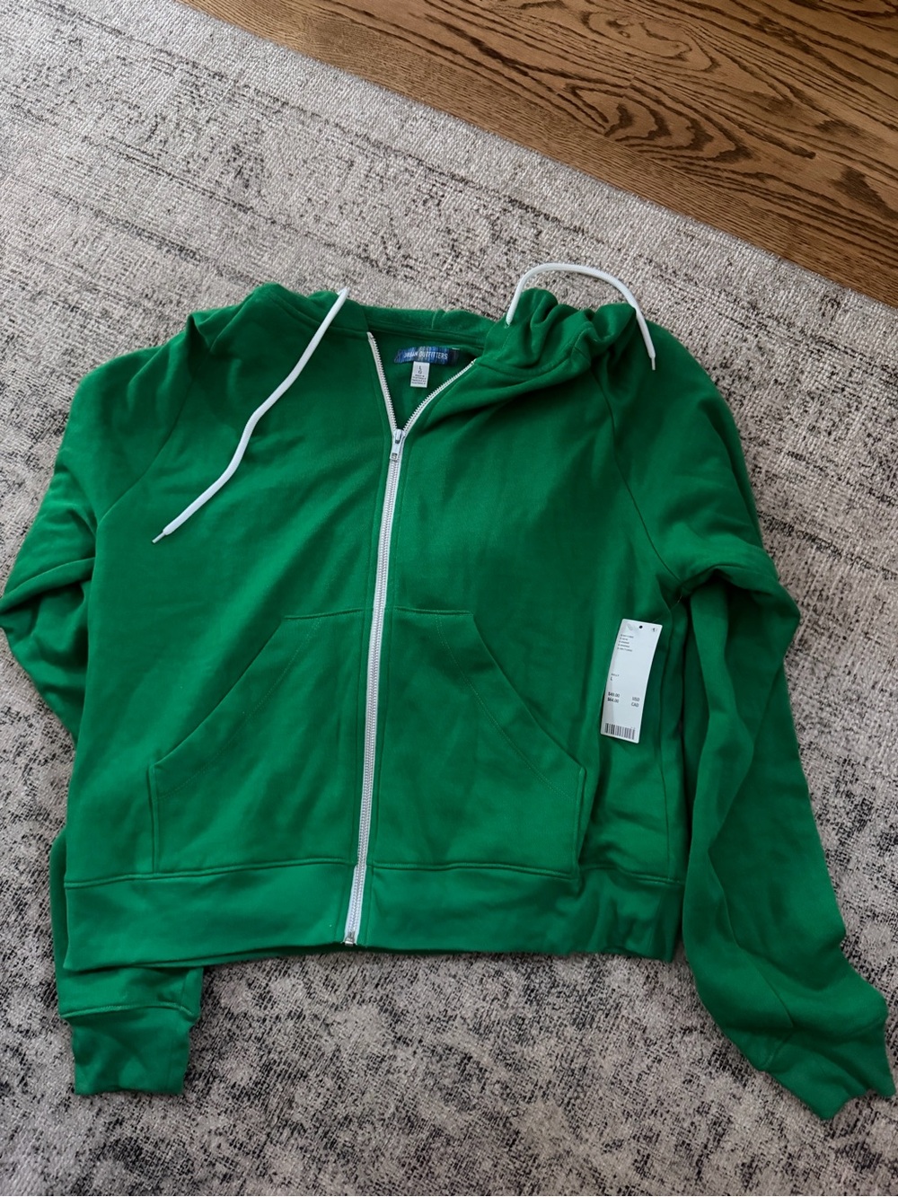 Urban Outfitters Kelly Green Full-Zip Hoodie with White Zipper